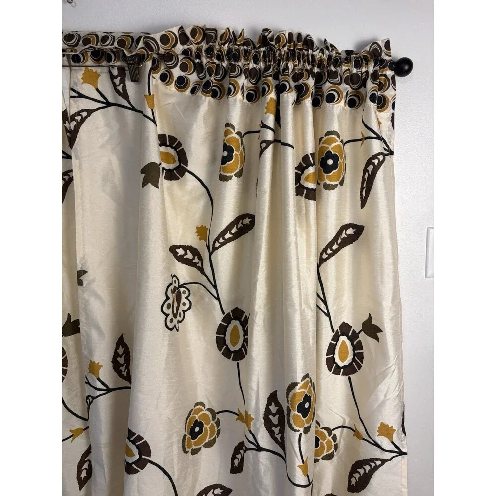 Pier 1 Imports West End Window Curtain Panels Floral Boho Cream Gold Brown Set 2